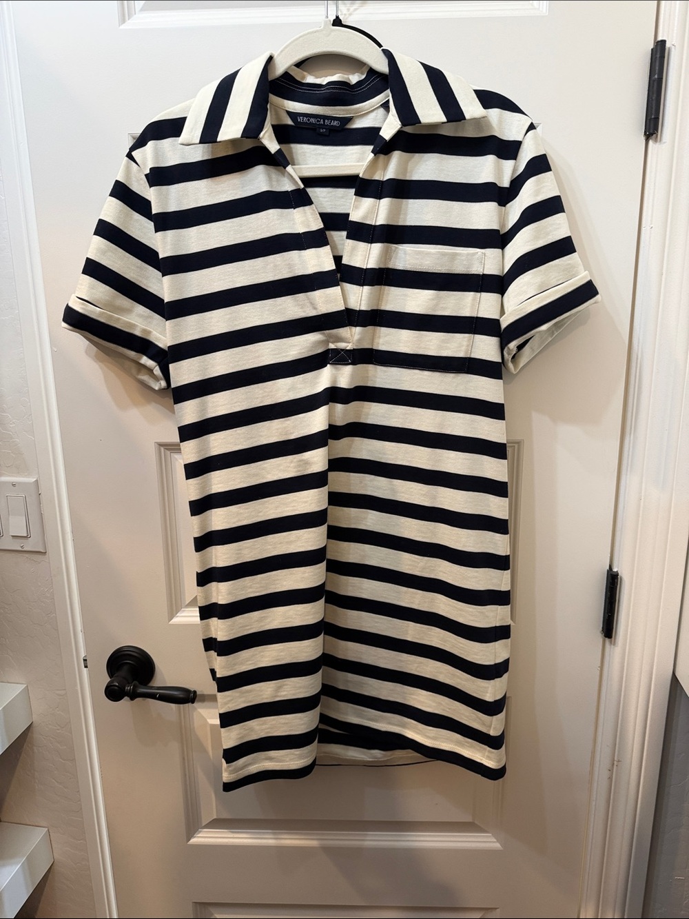 Veronica Beard Navy and Cream Striped Polo Dress